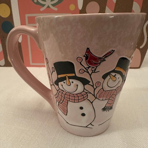 SPECTRUM DESIGNZ MUG MR AND MRS SNOWMAN CARDINAL MICROWAVE SAFE 15 OZ NWT - Picture 2 of 5